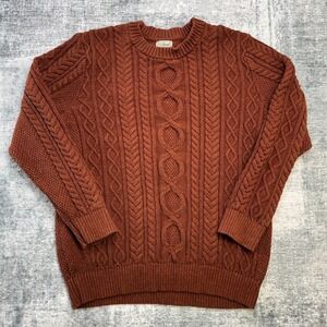 LL Bean Sweater Mens 2XLT (Fits L) Burt Mahogany Soft Cotton Fisherman Flecked